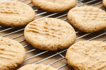 cookies being cooled, peanut butter cookies cooling.