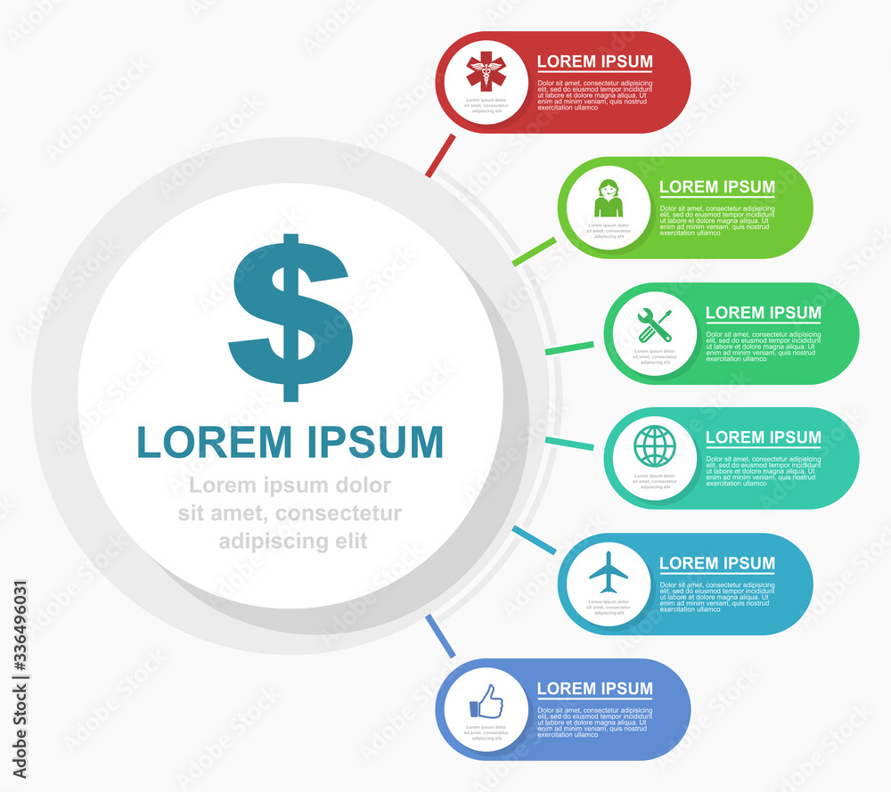 Aufkleber infographic vector template with 6 options, business and medicine concept web presentation in eps 10
