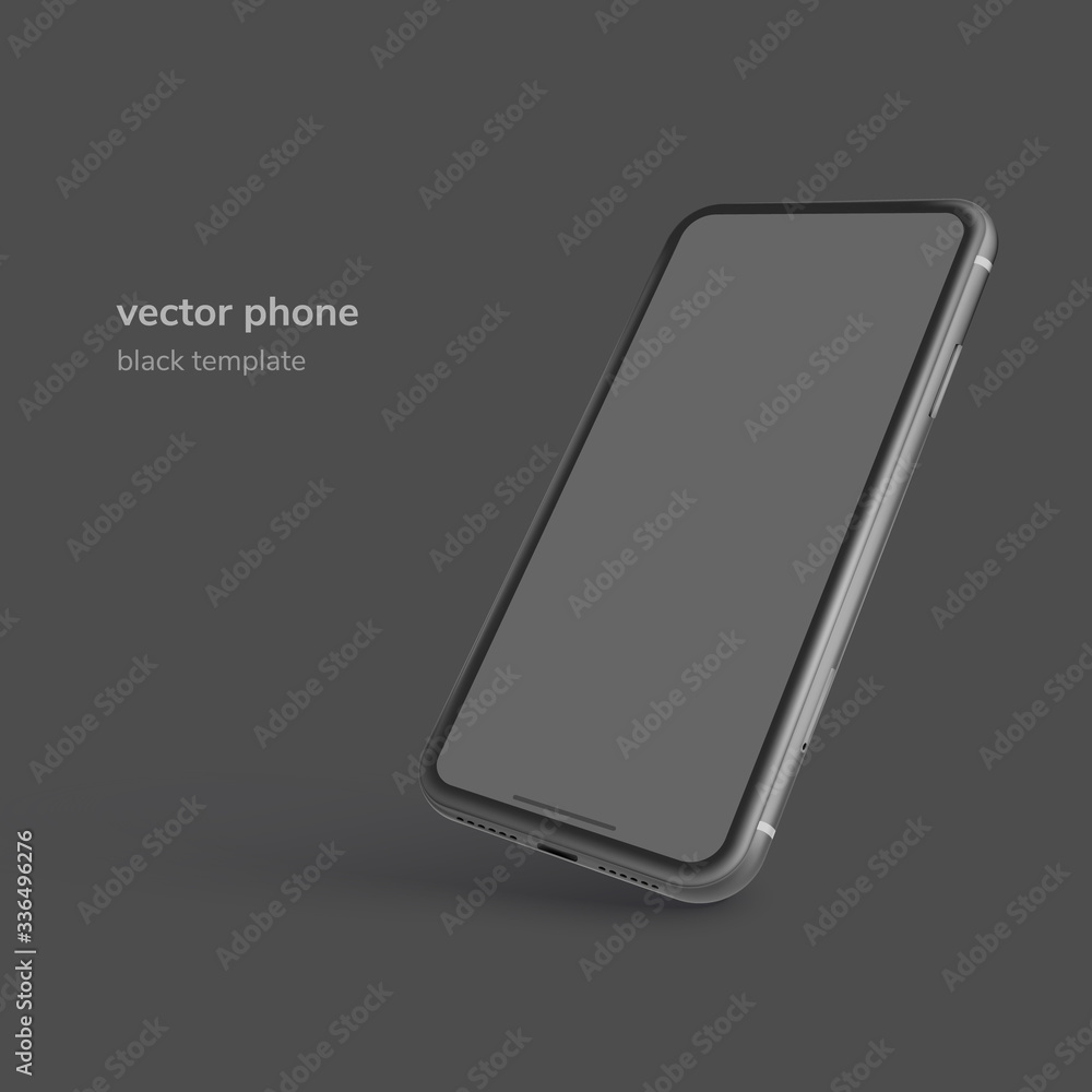 Poster black vector phone isolated on black background. realistic template. mock up with empty screen for b