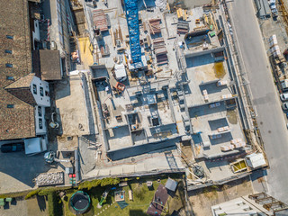 Aerial view of construction site of building in Switzerland.