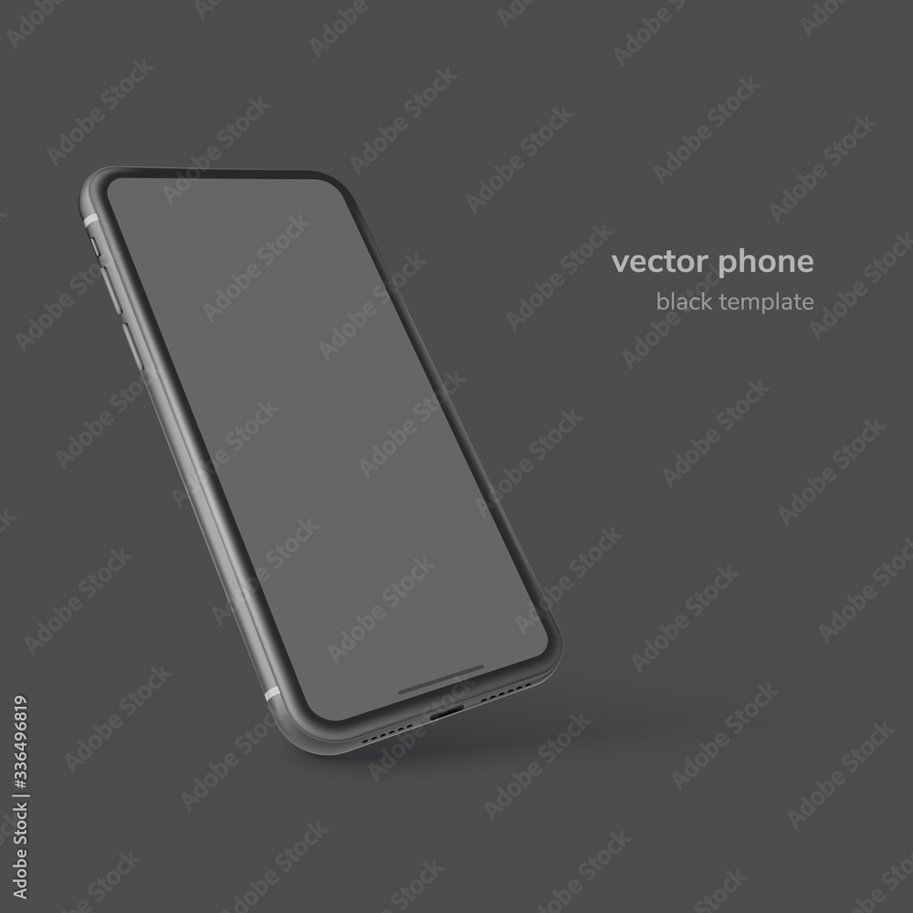 Poster black vector phone isolated on black background. realistic template. mock up with empty screen for b
