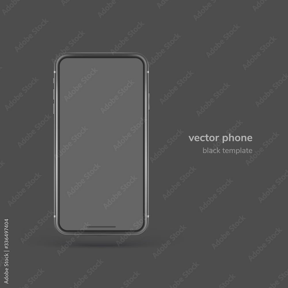 Poster black vector phone isolated on black background. realistic template. mock up with empty screen for b