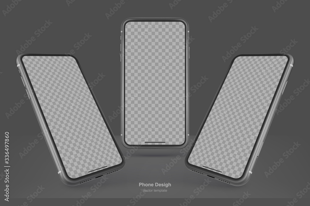 Aufkleber set of black vector phones isolated on black background. realistic template. mock up with empty scre