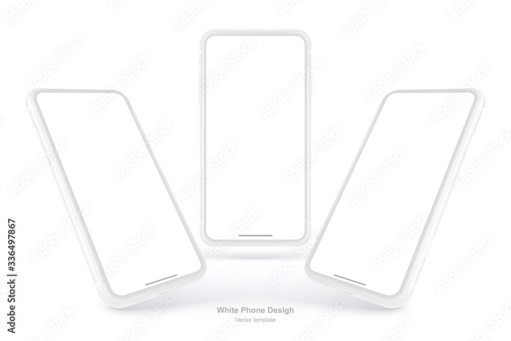 Poster white vector phone isolated on white background. realistic template. mock up with empty screen for b