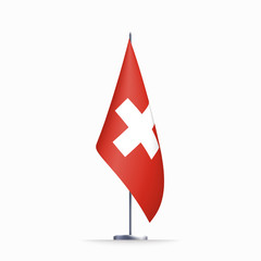 Obraz premium Switzerland flag state symbol isolated on background national banner. Greeting card National Independence Day of the Swiss Confederation. Illustration banner with realistic Switzerland state flag.