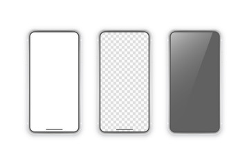 Vector phone isolated on white background. Realistic template. Mock up with empty screen for business presentations.