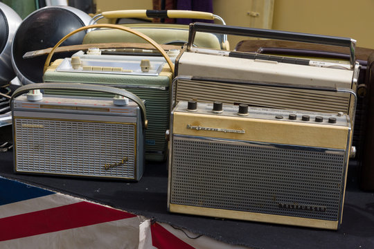 BERLIN, GERMANY - MAY 17, 2014: Sale of different vintage radios. 27th Oldtimer Day Berlin - Brandenburg