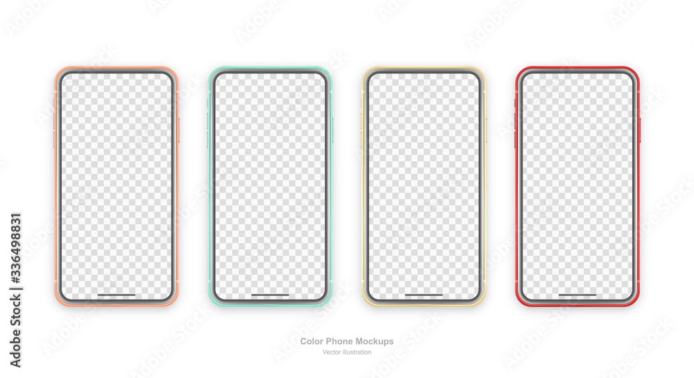 Poster set of vector phones isolated on white background. realistic template. mock up with empty screen for