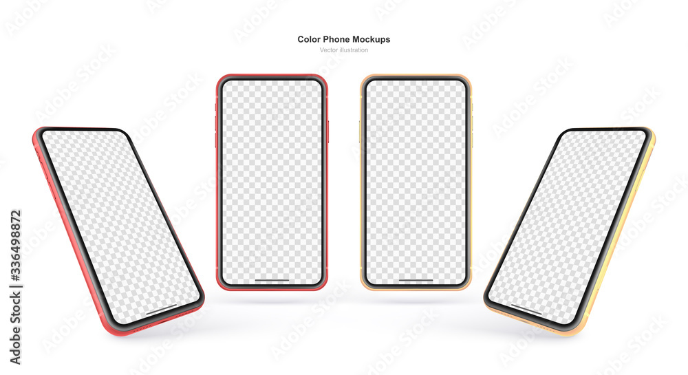 Poster set of vector phones isolated on white background. realistic template. mock up with empty screen for