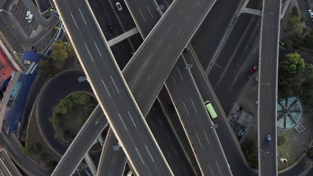 Cenital Drone Shot of a freeway interchange with no traffic