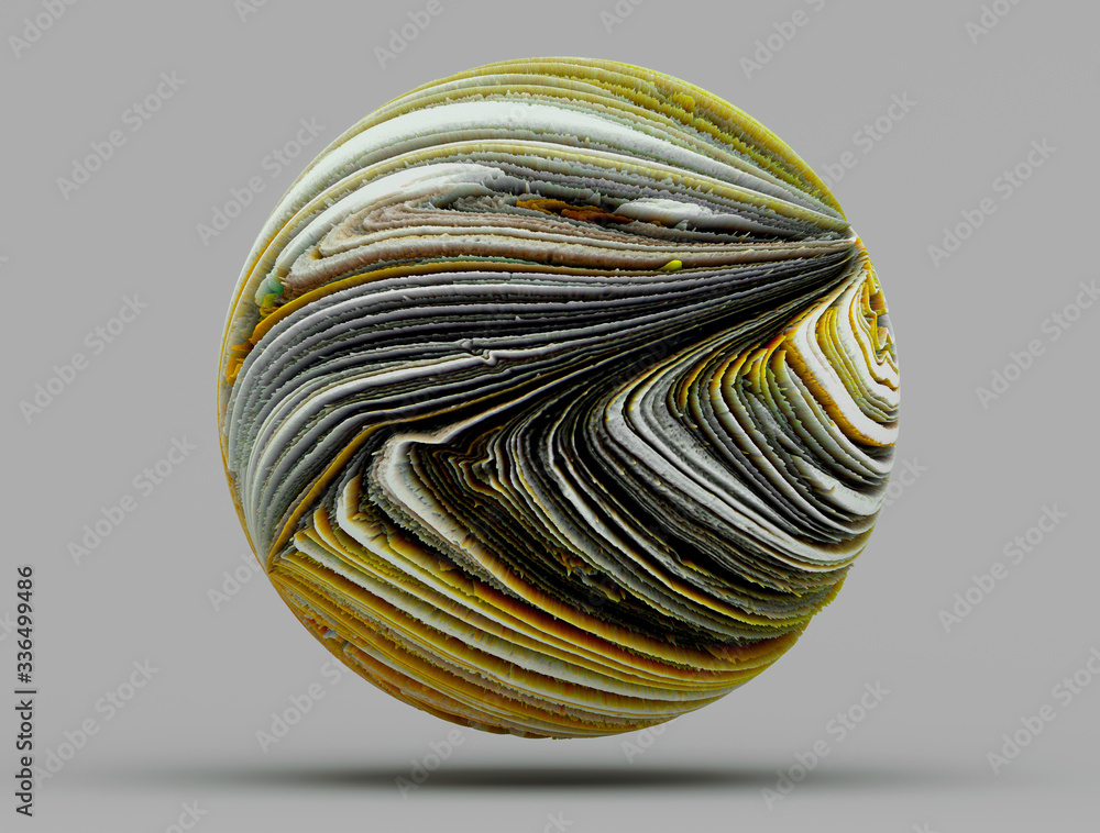 Poster 3d render of abstract art of surreal planet earth moon or asteroid in spherical shape in organic cur