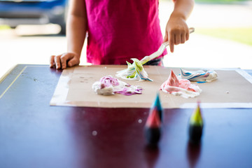 Toddler art project, playing outside with food coloring and shaving foam , fun activity for...