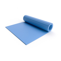 3D rendering image of Blue Yoga Matt rolled up on isolated white background