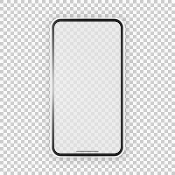 White vector phone isolated on white background. Realistic template. Mock up with empty screen for business presentations.