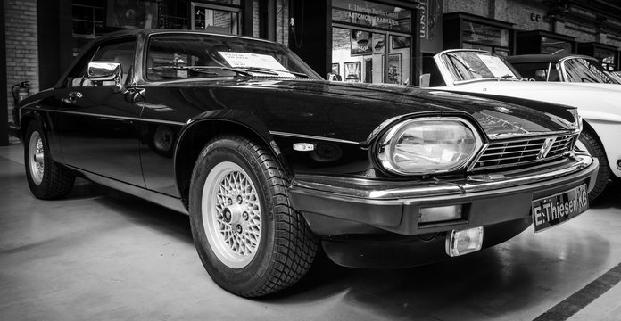 BERLIN, GERMANY - MAY 17, 2014: Car Jaguar XJS. Black and white. 27th Oldtimer Day Berlin - Brandenburg
