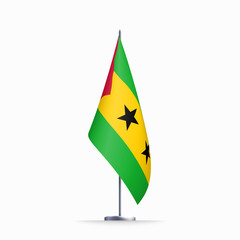 Sao Tome and Principe flag state symbol isolated on background national banner. Greeting card National Day Democratic Republic of Sao Tome and Principe. Illustration banner with realistic state flag.