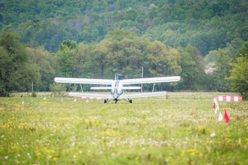 Old retro plane is ready for taking off.