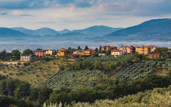 Mogning in Umbrian mountains. The village of Montepennino belongs to the municipality of Montefalco, in the province of Perugia, region Umbria.