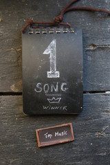 Top music concept. Creative tag with the inscription.