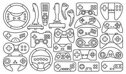 Game of joystick isolated Outline set icon. Vector illustration video console on white background .Outline set icon game of joystick.