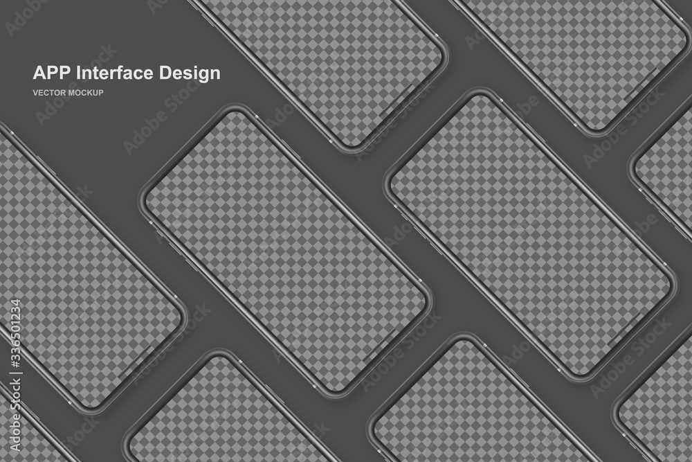 Poster black vector phone isolated on dark background. realistic template. mock up with empty screen for bu