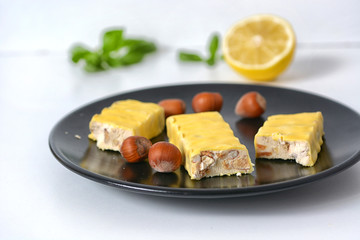 lemon nougat with almonds and hazelnuts - Italian pastry
