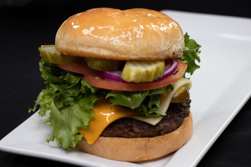 hamburger on black plate