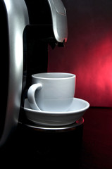 Modern Coffee Machine with White Coffee Cup Vertical