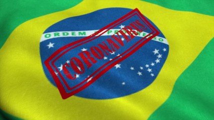 Coronavirus stamp on the flag of Brazil. Coronavirus concept. 3d rendering