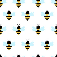 Bee on a white background. Seamless pattern. Vector