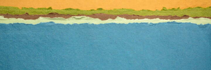 blue lake abstract landscape created with handmade Indian paper