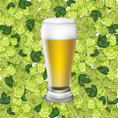 Beer glass with hop cones