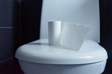 Toilet paper roll placed on a commode Hygiene concept