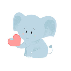 Cute baby elephant with red heart in trunk. Romance concept. illustration can be used for topics like special date, anniversary, dating, love