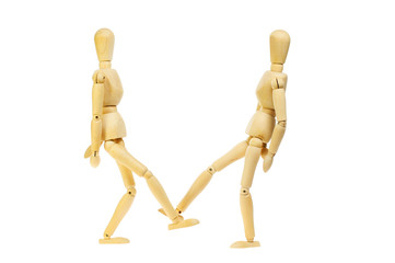 Two artists mannikins footshake