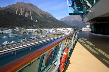 Seward, Alaska / USA - August 08, 2019: Ship cruise deck view, Seward, Alaska, USA