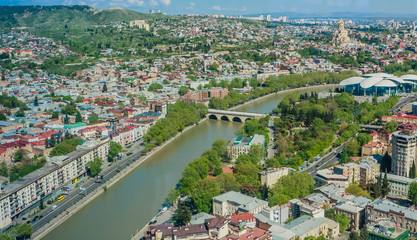 Panoramic view of Tbilisi city from  Millennium Hotel, old town and modern architecture.  Georgia © Nikolai Korzhov