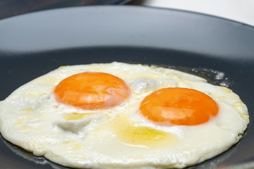 Fried eggs on a plate. Close Up