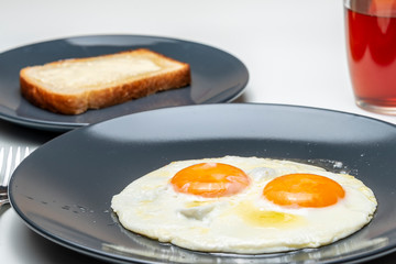 Fried eggs on a plate. Close Up