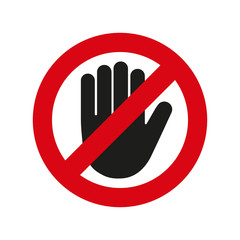 Stop sign. No entry. Black arm in a red crossed circle. Prohibition sign . Icon vector simple. Stop symbol. Ban icon