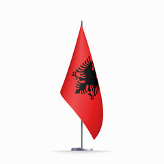 Albania flag state symbol isolated on background national banner. Greeting card National Independence Day of the Republic of Albania. Illustration banner with realistic state flag.