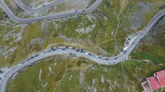 Overhead view of Transfagaran road in Transilvania, Romania