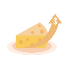 cheese ingredient product market growth arrow, rising food prices, flat style icon