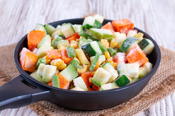 Pan with frozen vegetable mix for frying