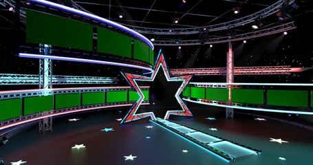 TV Studio Entertainment Set 4-4. 3d Rendering.. This background was created in high resolution with 3ds Max-Vray software. You can use it in your virtual studios.