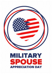 Military Spouse Appreciation Day. Celebrated in the United States. National Day recognition of the contribution, support and sacrifice of the spouses of the Armed Forces. Poster, card, banner. Vector