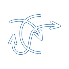 Collection arrows vector background blue and white symbols. Different arrow icon set circle, up, curly, straight and twisted. Design elements.