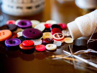 Still life of sewing items