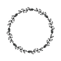 Beautiful doodle style wreath made of spikelets and twigs on a white background. Monochrome vector illustration of a round frame with place for text.
Isolated object for print, invitation cards.