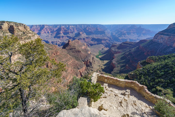 hiking the rim trail at the south rim of grand canyon in arizona, usa